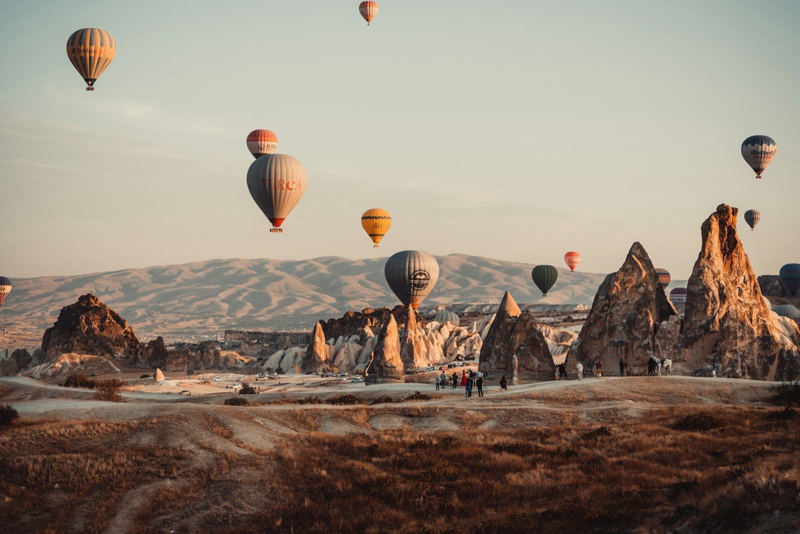 Hot-air balloons over the fairy chimneys of Cappadocia