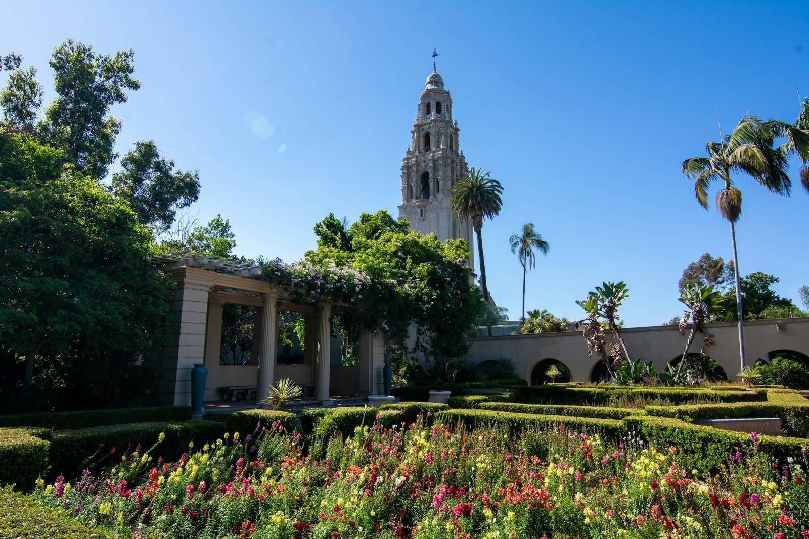 The Alcazar Garden and California Tower in Balboa Park, San Diego